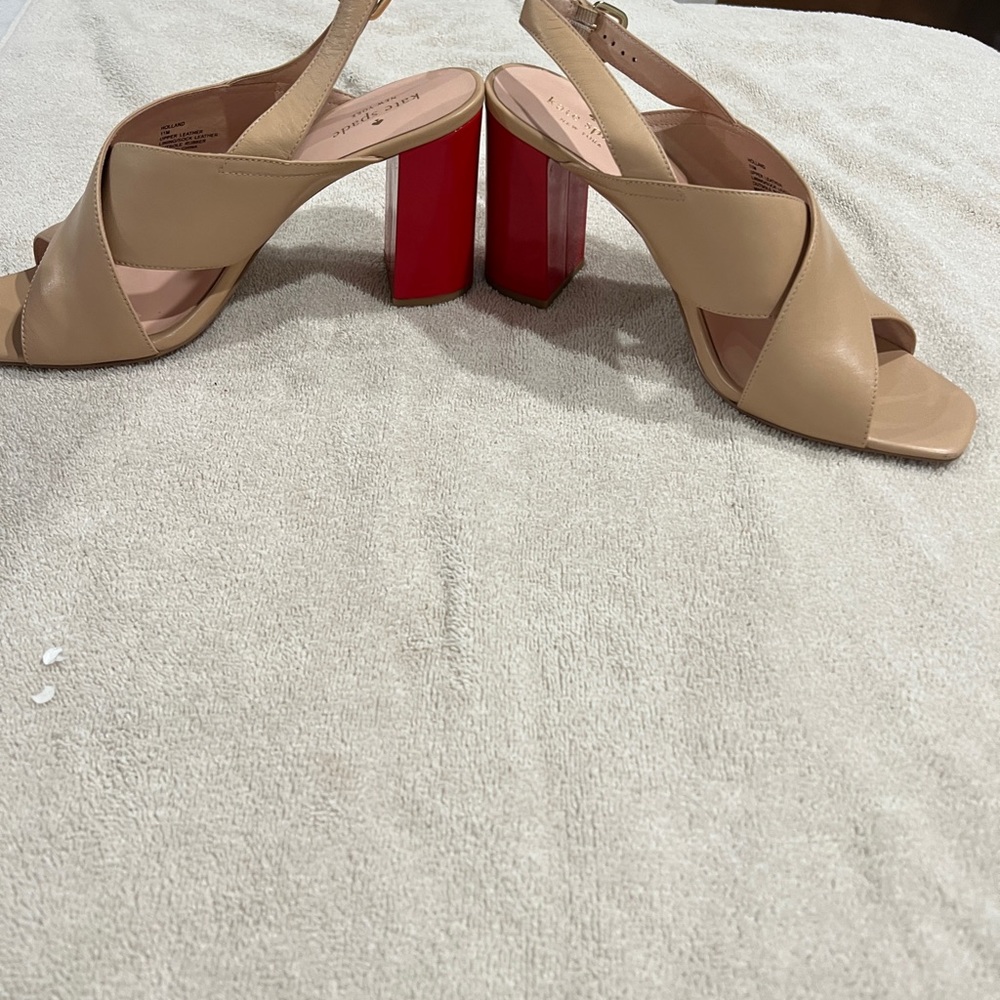 3 inch blocked heel(red heel) leather tan / cream upper